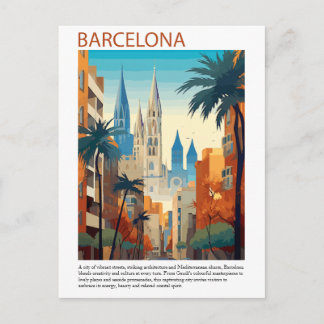 Barcelonas stad vintage-reseillustration vykort