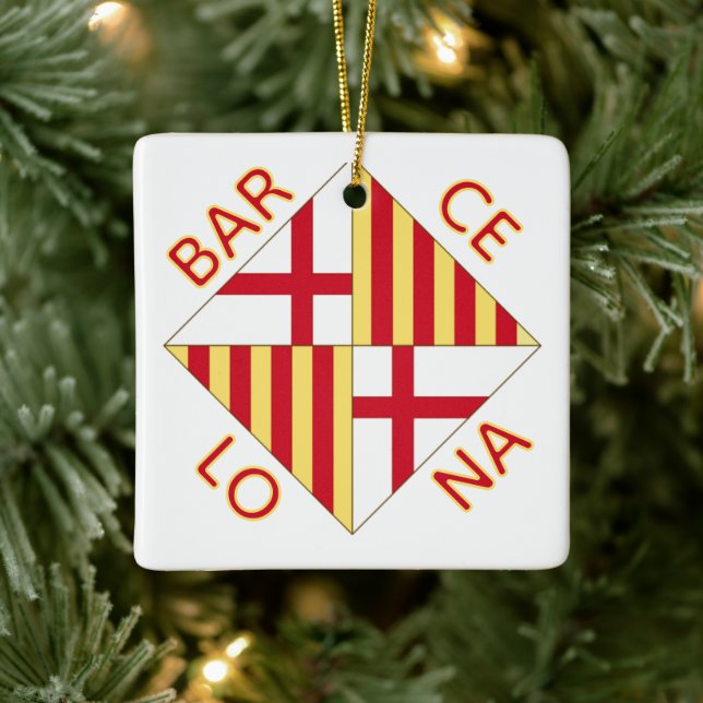 Barcelonas stadsvapen julgransprydnad keramik (Träd)