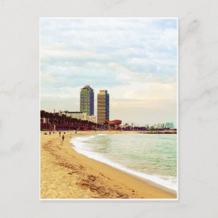 Barcelonas strand vid solnedgången vykort