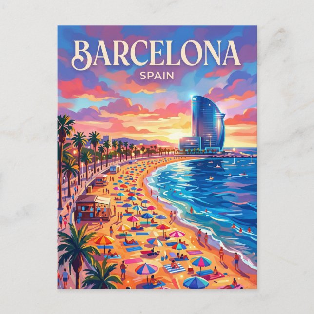 Barceloneta-stranden Spanien Vykort (Framsida)