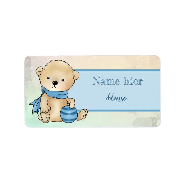 Bärchen mit Boll, blau Adressetikett (Framsidan)