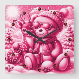 Bärchen Rehkitz Weihnachten Christmas Fyrkantig Klocka