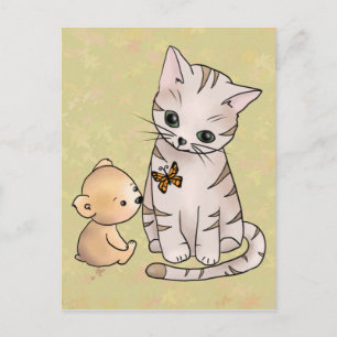 Bärchen und Katze Vykort