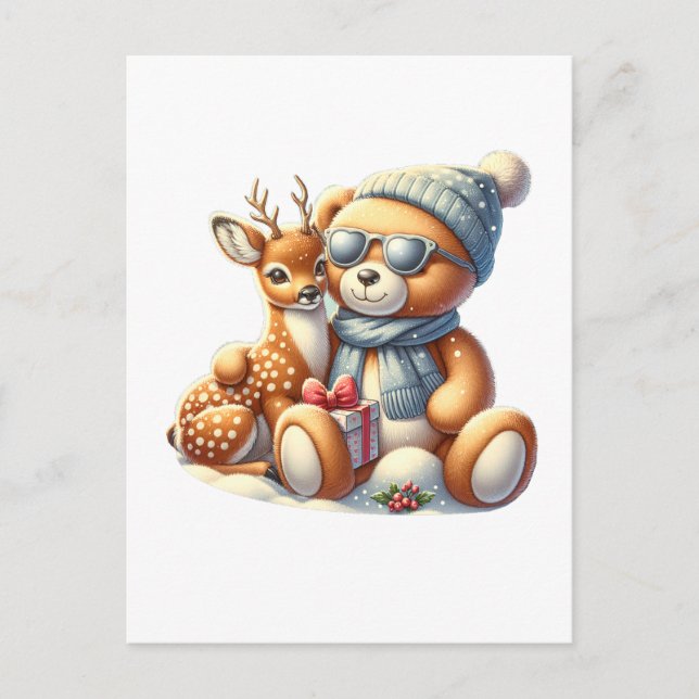 Bärchen und sein Rehkitz im Schnee Helg Vykort (Framsida)