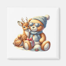 Bärchen und sein Rehkitz im Schnee Magnet