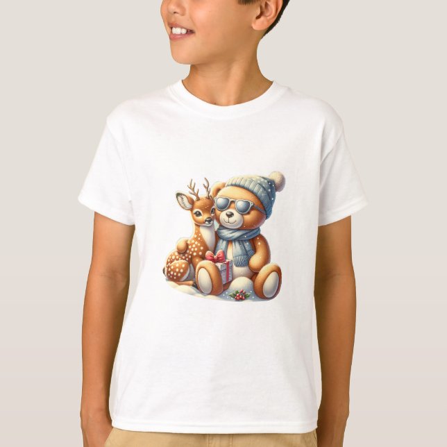 Bärchen und sein Rehkitz im Schnee T Shirt (Framsida)