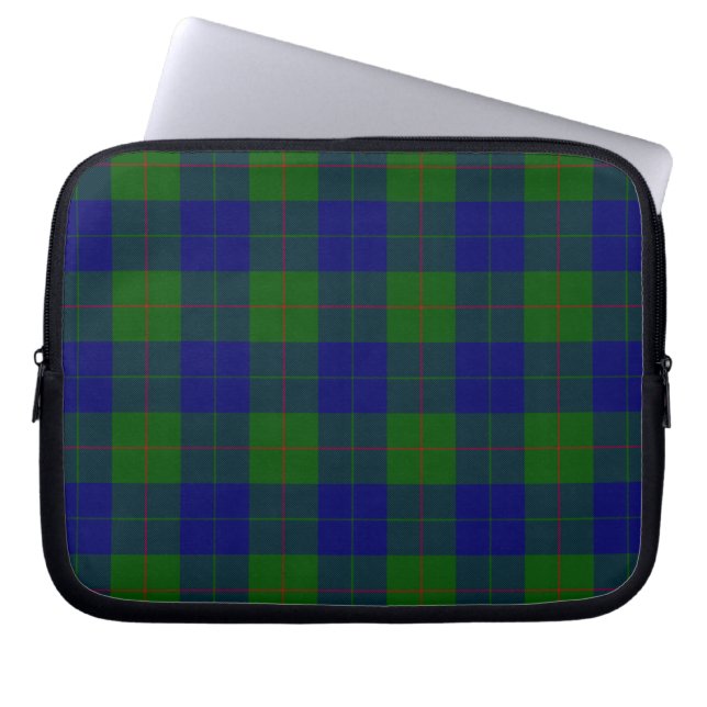 Barclay klan tartan blue grönt plaid laptop sleeve (Framsidan)