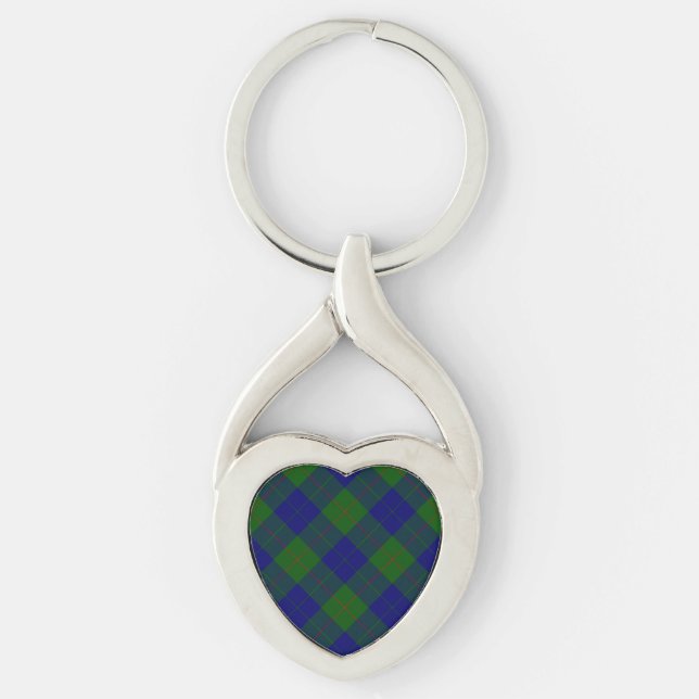 Barclay-ruta blå grön plaid twisted heart silverfärgad nyckelring (Framsidan)
