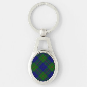 Barclay tartan blå grön rutig ovalt silverfärgad nyckelring