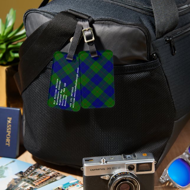 Barclay tartan Blue grönt plaid Bagagebricka (Fram & Baksida)