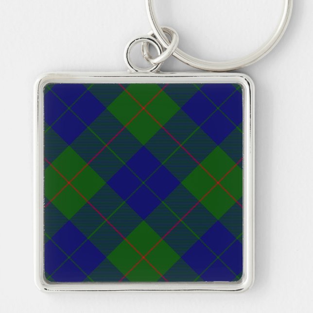 Barclay tartan Blue grönt plaid Fyrkantig Silverfärgad Nyckelring (Framsidan)