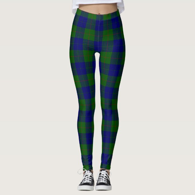 Barclay tartan Blue grönt plaid Leggings (Framsida)