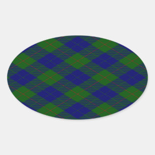Barclay tartan Blue grönt plaid Ovalt Klistermärke