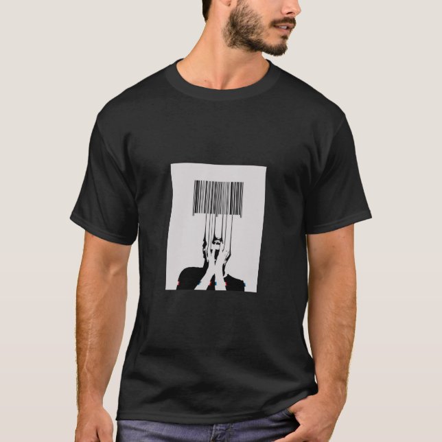 Barcode Identity Tee – Monochrome Concept Art” (Framsida)