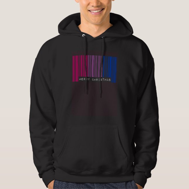 Barcode Merry Christmas Bisexual Pride Flag LGBTQ  Hoodie (Framsida)