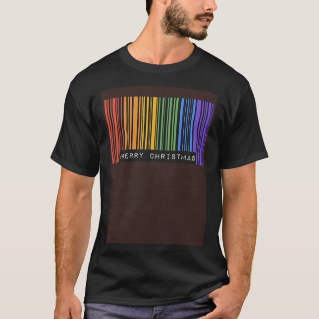 Barcode Merry Christmas Gay Pride Flag LGBTQ Queer T Shirt (Framsida)