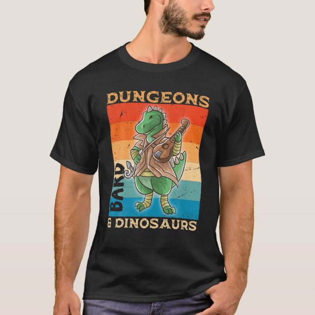 Bard Dungeons och Dinosaurs Dinosaur nerd RPG-spel T Shirt (Framsida)