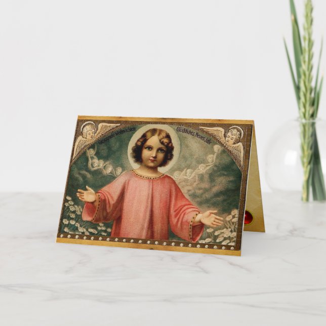 BARD JESUS MED ÄNGLAR, Brown Parchment Helgkort (Framsida)