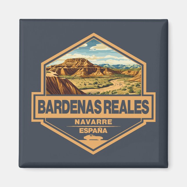 Bardenas Reales Spain Travel Art Badge Magnet (Framsidan)