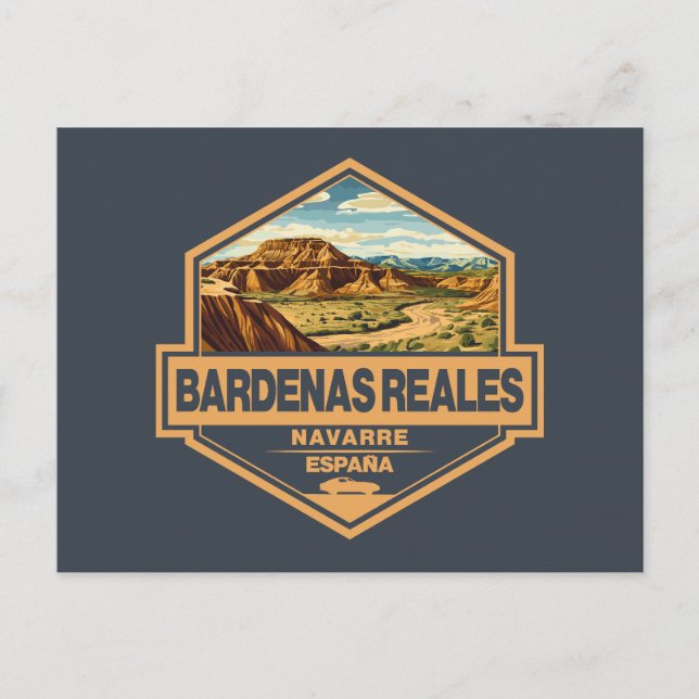 Bardenas Reales Spain Travel Art Badge Vykort (Framsida)