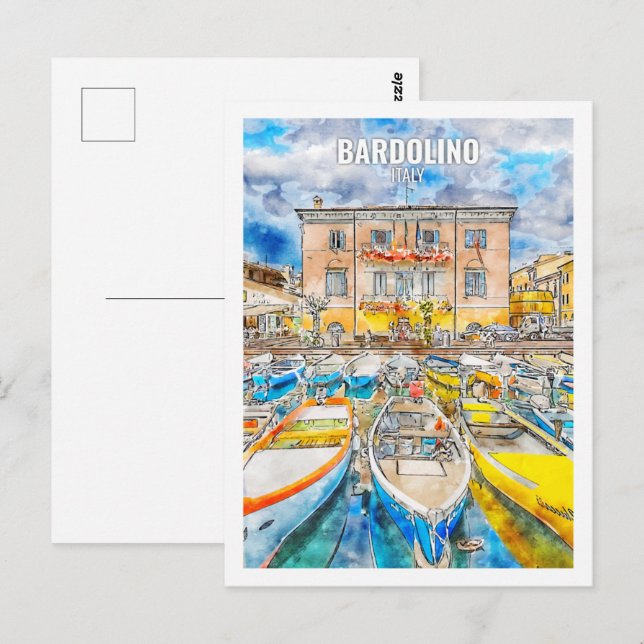 Bardolino Italien Berömd Travel Watercolor Sketch Vykort (Fram/baksida)