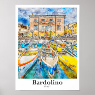 Bardolino Italien Travel Watercolor Hand plockade Poster
