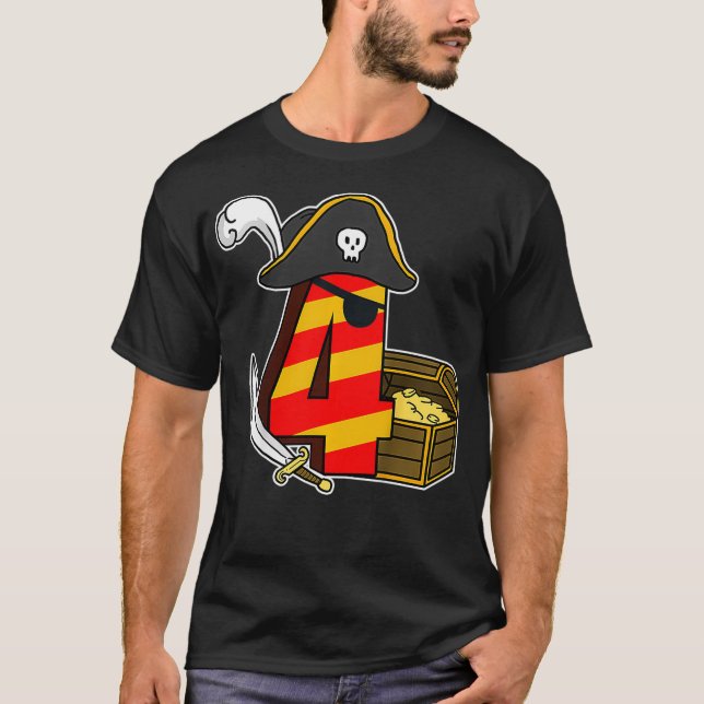 Bards 4 Years Boy Gift Pirat Costume 4e födelsedag T Shirt (Framsida)