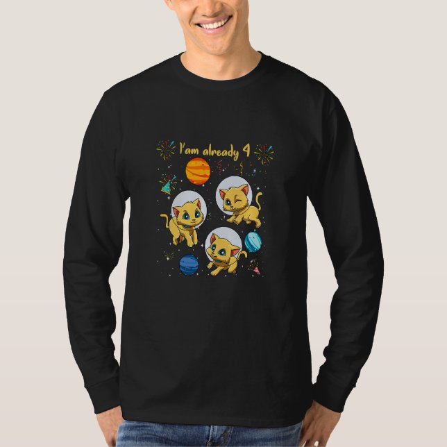 Bards 4e födelsedagen Kat Birthday Space Kids Part T Shirt (Framsida)