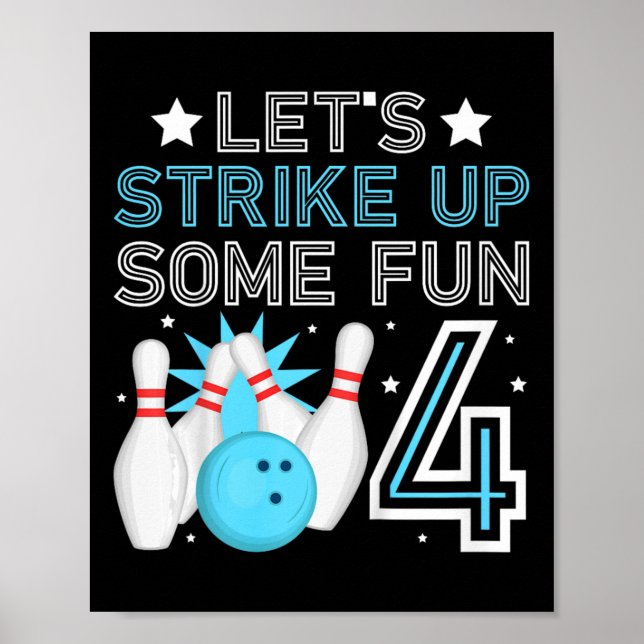 Bards 4e födelsedagen Party Bowling Boy 4-åring Poster (Framsidan)