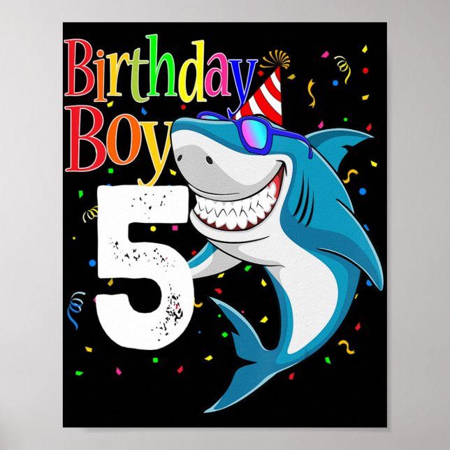 Bards 5:e födelsedagen Boy Shark Jaw-some 5 Boys Poster (Framsidan)