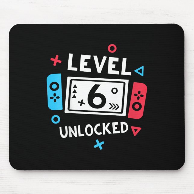 Bards 6e Birthday Shirt Boy Level 6 Olåst video Musmatta (Framsidan)
