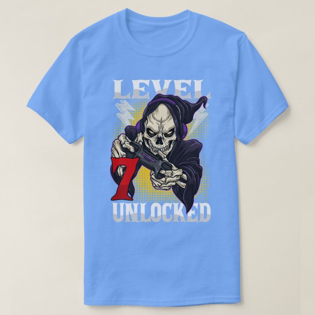 Bards 7:e Birthday Gamer Skeleton Level 7 olåst  T Shirt (Design framsida)
