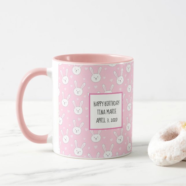Bards Adsible Bunny Rabbit Påsk Rosa Hearts Mugg (Med munk)