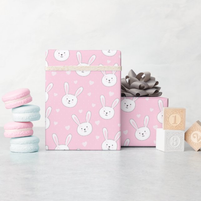 Bards Adsible Bunny Rabbit Påsk Rosa Hearts Presentpapper (Baby Shower)