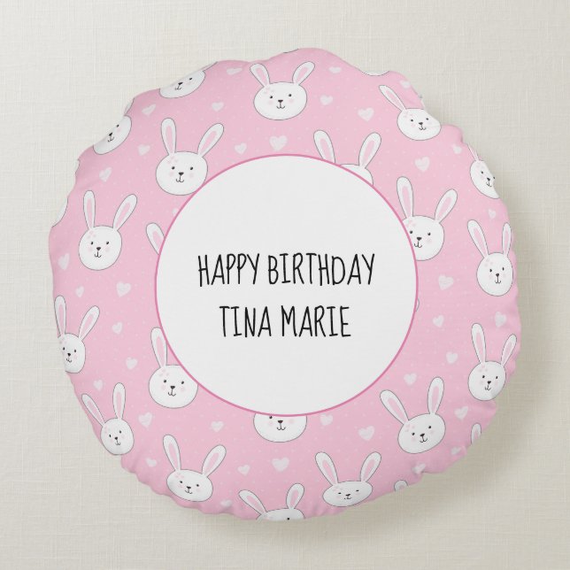 Bards Adsible Bunny Rabbit Påsk Rosa Hearts Rund Kudde (Baksidan)