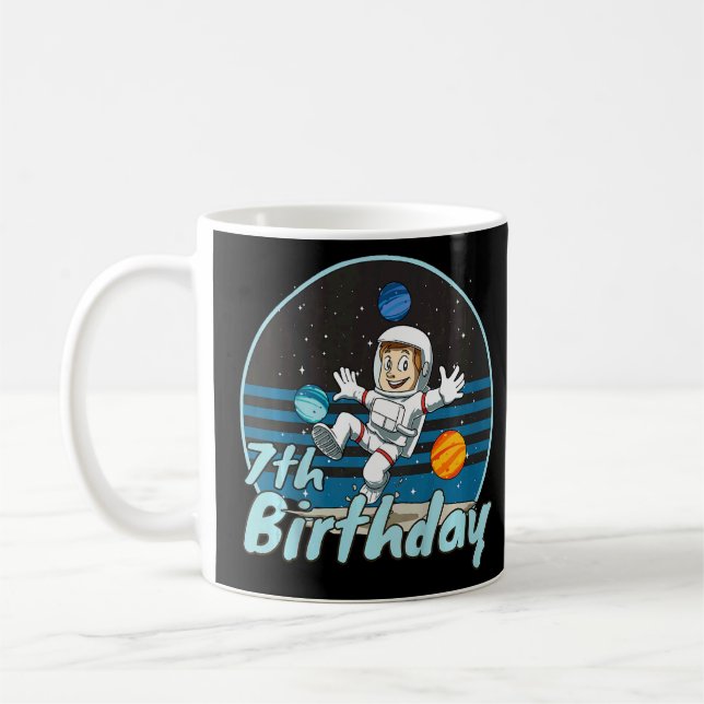 Bards Astronaut 7:e Birthday Space Kids Party Flyg Kaffemugg (Vänster)
