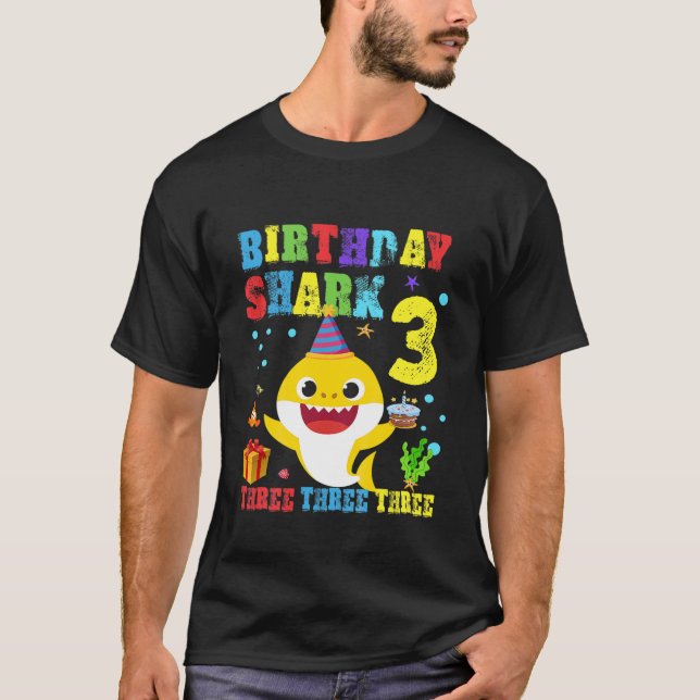 Bards Baby Cute Shark 3Rd Birthday Boy 3 År T Shirt (Framsida)