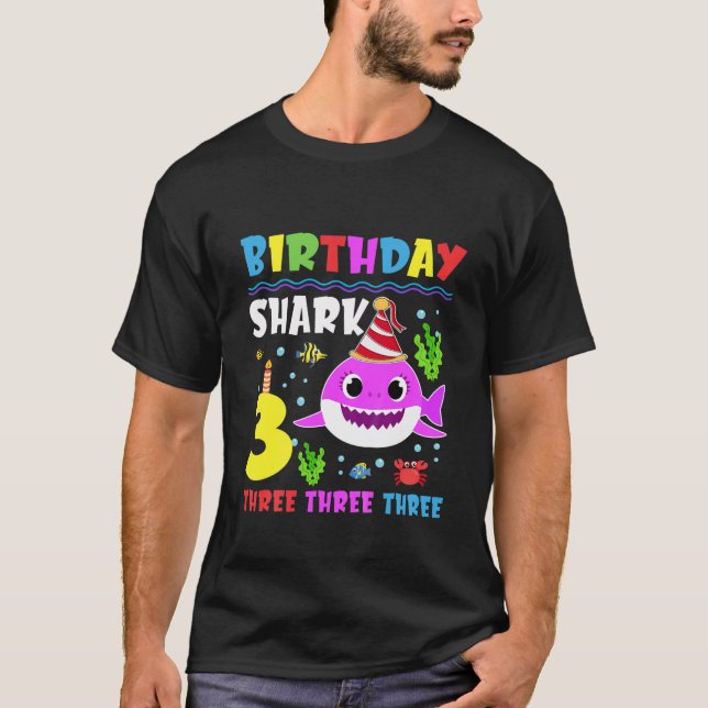 Bards Baby Cute Shark 3Rd Birthday Boy 3 År T Shirt (Framsida)