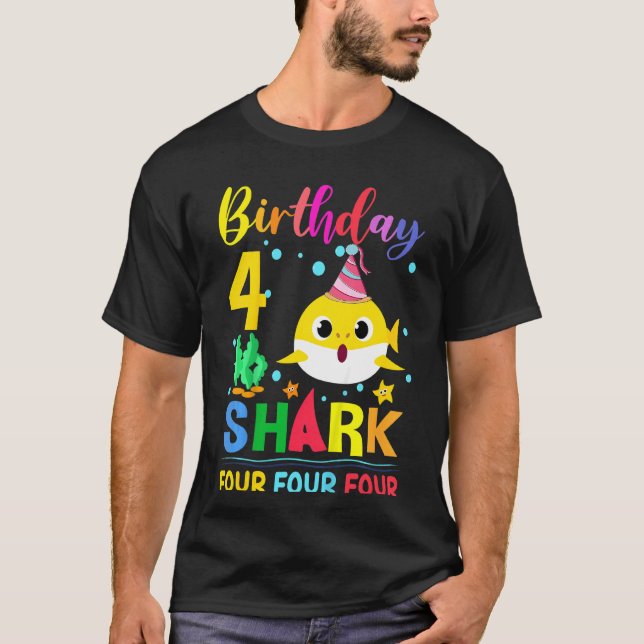 Bards Baby Cute Shark 4e födelsedagen Boy Girl 4 å T Shirt (Framsida)