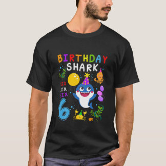 Bards Baby Cute Shark 6e Birthday Boy 6 År T Shirt