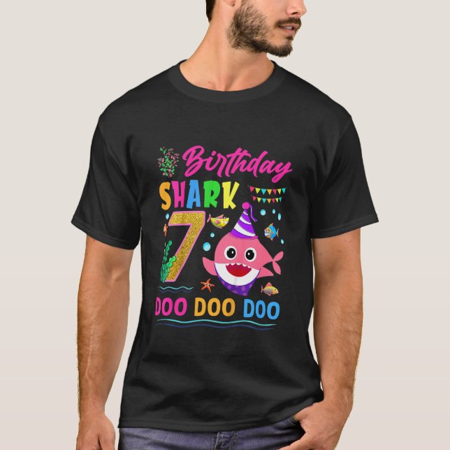 Bards Baby Cute Shark 7:e Birthday Boy 7 År T Shirt (Framsida)