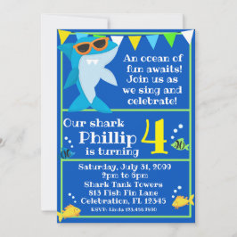 Bards Blue Shark Fintastic Birthday Inbjudningar