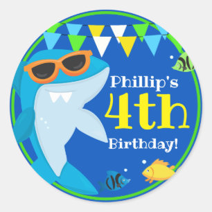 Bards Blue Shark Fintastic Birthday Runt Klistermärke