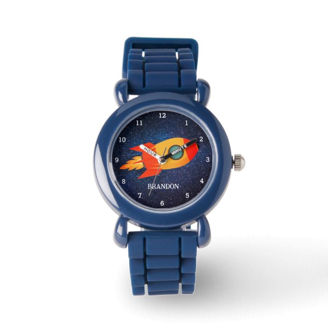 Bards Boys Rocket Space Blue Astronaut Namn Armbandsur (Framsida)