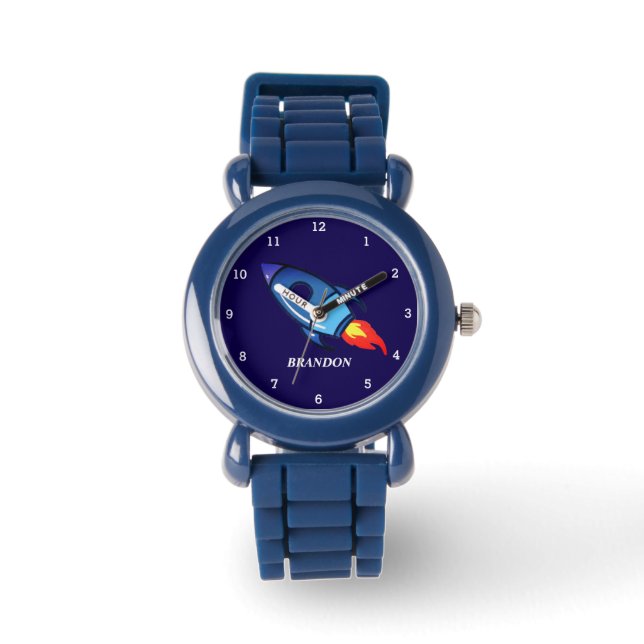 Bards Boys Rocket Space Blue Astronaut Namn Armbandsur (Framsida)