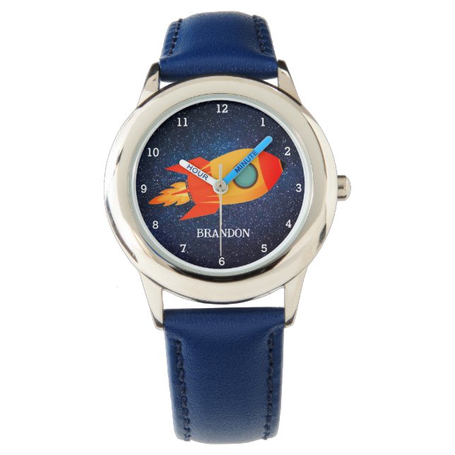 Bards Boys Rocket Space Blue Astronaut Namn Armbandsur (Framsida)