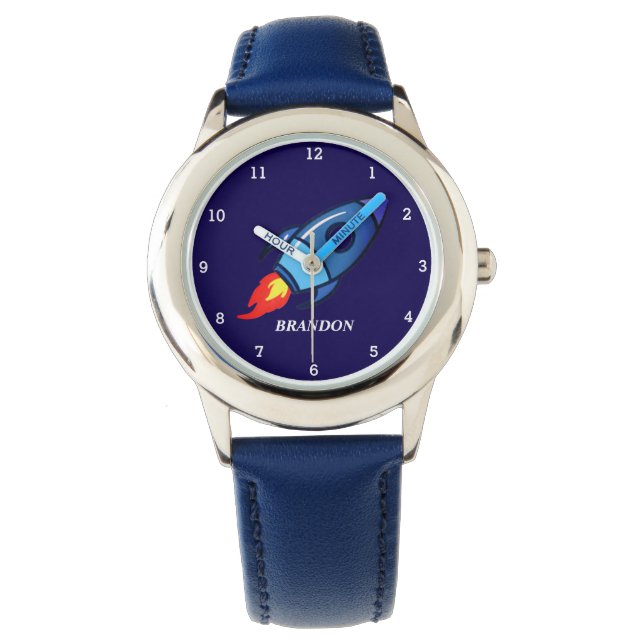 Bards Boys Rocket Space Blue Astronaut Namn Armbandsur (Framsida)