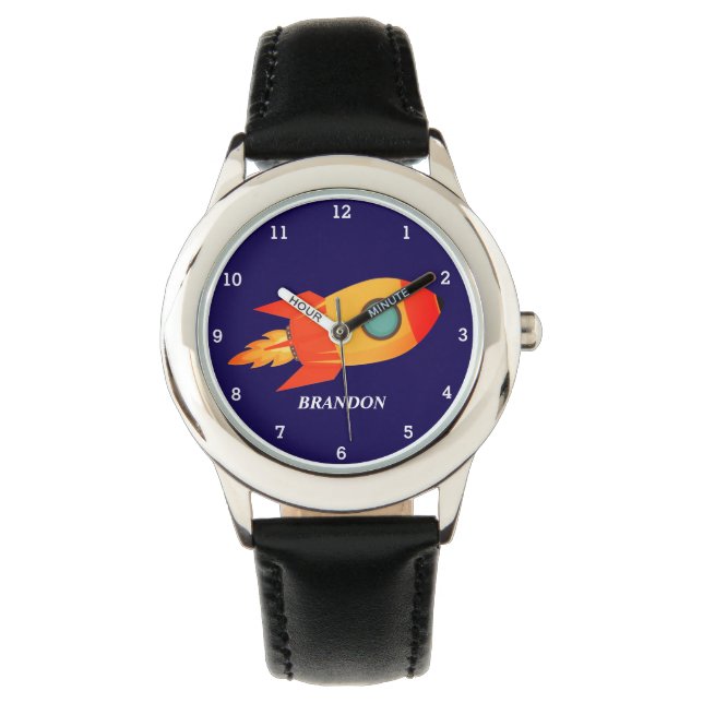 Bards Boys Rocket Space Blue Astronaut Namn Armbandsur (Framsida)