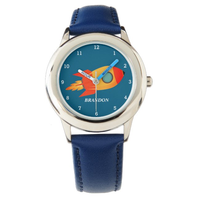 Bards Boys Rocket Space Blue Astronaut Namn Armbandsur (Framsida)
