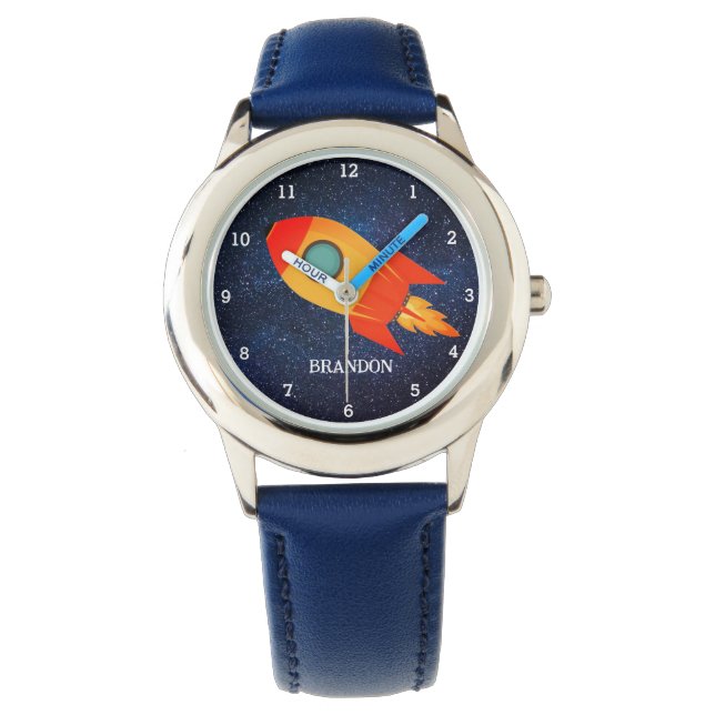 Bards Boys Rocket Space Blue Astronaut Namn Armbandsur (Framsida)
